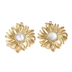 Natural Freshwater Shell Pendants, Flower Charm, with 304 Stainless Steel Findings, Ion Plating(IP), Long-Lasting Plated, 30x28x4.5mm, Hole: 1.6mm(SH-CBA11D7-31A-G)