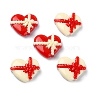 Valentine's Day Opaque Resin Decoden Cabochons, Heart with Bowknot, FireBrick, 22.5x24.5x9mm(CRES-M031-04)