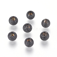 304 Stainless Steel Textured Spacer Beads, Round, Electrophoresis Black, 3x2mm, Hole: 1.5mm(STAS-P108-04B-A)