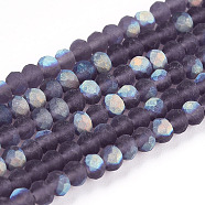 Imitation Jade Glass Beads Strands, Half AB Color Plated, Faceted, Frosted, Rondelle, Slate Blue, 2.9~3.3x2mm, Hole: 0.7mm, about 145~150pcs/strand, 34~35cm(EGLA-A034-T2mm-MB15)