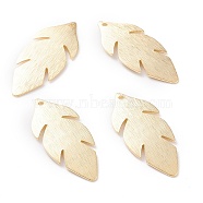 Brass Charms, Leaf, Real 24K Gold Plated, 30x13x1mm, Hole: 1.2mm(X-KK-Y003-32G)