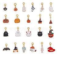 22Pcs 22 Styles Halloween Theme Alloy Enamel European Dangle Charms, with Golden Tone Tube Bails, Ghost & Pumpkin & Skull & Monster, Mixed Shapes, Mixed Color, 23~41mm, Hole: 2mm, 1pc/style(PALLOY-PH01604)