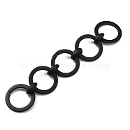 Handmade Spray Painted CCB Plastic Link Chains, Round Ring, Black, Link: 45x3mm and 22.5x16x8.5mm, about 39.37 inch(1m)/strand(AJEW-JB00830-02)