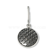 Resin Flat Round with Mermaid Fish Scale Keychin, with Iron Keychain Clasp Findings, Gray, 2.7cm(HJEW-JM01279-01)