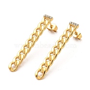 Ion Plating(IP) 304 Stainless Steel Curb Chains Shape Stud Earrings, with Crystal Rhinestone, Golden, 42.5x6mm(EJEW-D101-01G)