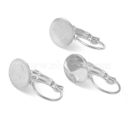 304 Stainless Steel Leverback Earring Findings, with Flat Round Setting for Cabochon, Stainless Steel Color, 20.5x10x11mm, Pin: 0.8mm, Tray: 10mm(X-KK-H152-08A-P)