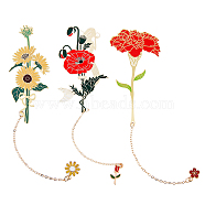 3Pcs 3 Styles Flower Enamel Bookmark, 304 Stainless Steel Bookmarks with Long Chain, Mixed Color, 168~178mm, 1pc/style(AJEW-FH0004-52)