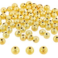100Pcs Brass Textured Beads, Round, Golden, 8mm(KK-SC0003-40)