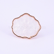 Adjustable Resin Palette Rings, with Iron Finger Ring, Imitation Shell, Nail Art Tool, for Acrylic UV Gel Polish Foundation Mixing, White, Size: 8, 18mm, Pad: 35x30x3mm(MRMJ-WH0060-71B)