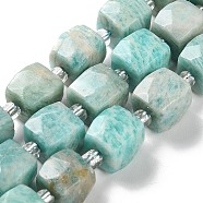 Natural Amazonite Beads Strands, with Seed Beads, Cube, Faceted, 9.5~11x9.5~10.5x9.5~10.5mm, Hole: 1.2mm, about 29pcs/strand, 15.35~15.67''(39~39.8cm)(G-B065-A04)