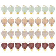 32Pcs 4 Style Mixed Gemstone Charms, with Golden Tone Brass Findings, Faceted Heart, 15x10x5mm, Hole: 1.6mm, 8pcs/style(G-UN0001-14)