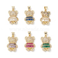 Brass Micro Pave Cubic Zirconia Pendants, Real 16K Gold Plated, Bear Charms, Mixed Color, 22x14x5mm, Hole: 5x3.5mm(KK-M240-18)