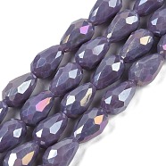 Opaque Solid Color Electroplate Glass Beads Strands, AB Color Plated, Faceted, Teardrop, Slate Blue, 8x6mm, Hole: 1.2mm, about 65~67pcs/strand, 20.08 inch(51cm)(EGLA-N013-P6mm-B09)