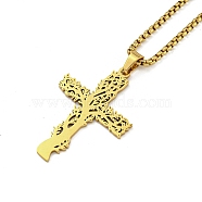 Vacuum Plating 201 Stainless Steel Pendant Necklaces for Man, Cross, Real 18K Gold Plated, 23.50 inch(59.7cm), Cross: 42x28x1.3mm(NJEW-Q336-03A-G)