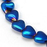 Non-magnetic Synthetic Hematite Beads Strands, Heart, Blue Plated, 6x6x3mm, Hole: 1mm(G-E127-1C)