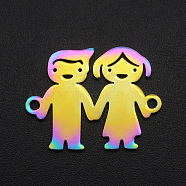 Ion Plating(IP) 201 Stainless Steel Links, Lovers Holding Hands, Laser Cut, for Valentine's Day, Rainbow Color, 18x23x1mm, Hole: 1.6mm(STAS-R111-JA564-4)