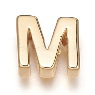 Brass Charms, Long-Lasting Plated, Real 18K Gold Plated, Letter.M, M: 8.5x8.5x3mm, Hole: 1.5mm(ZIRC-I037-01M-G)