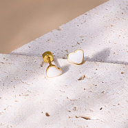 Heart Stainless Steel Stud Earring, with Enamel, Real 18K Gold Plated, White, 6x6mm(NR5432-04)