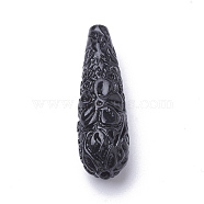 Synthetic Coral Beads, Dyed, teardrop, Black, 27~28x10~11mm, Hole: 1.5mm(X-CORA-Q033-02A-01)