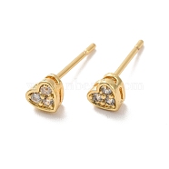 Clear Cubic Zirconia Heart Stud Earrings, Long-Lasting Plated Brass Jewelry for Women, Cadmium Free & Lead Free, Real 18K Gold Plated, 4x4.5mm, Pin: 1mm(EJEW-K093-24G)