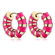 Enamel Striped Thick Hoop Earrings, Golden 316 Stainless Steel Jewelry for Women, Hot Pink, 18x20.5x6mm, Pin: 0.9mm(JE1110E)