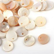 Sea Shell Charms, Flat Round, 10~10.2x1.5~2mm, Hole: 1.5mm(SSHEL-S247-31)