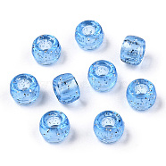 Transparent Plastic Beads, with Glitter Powder, Barrel, Light Sky Blue, 9x6mm, Hole: 3.8mm, about 1900pcs/500g(KY-T025-01-B01)