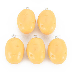Opaque Resin Pendants, with Platinum Tone Iron Loop, Potato, Moccasin, 30x19.5x16mm, Hole: 2mm(X-RESI-S356-080)