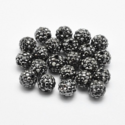 Handmade Polymer Clay Rhinestone Beads, Round, Hematite, 8mm, Hole: 1.5mm(RB-L030-18A-8mm)