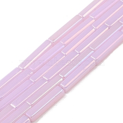 Electroplate Glass Beads Strands, AB Color Plated, Rectangle, Plum, 19.5~20x3.5~4x3.5~4mm, Hole: 1mm, about 38pcs/strand, 29.13''(74cm)(EGLA-Q128-11A-AB03)
