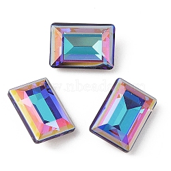 Glass Rhinestone Cabochons, Flat Back & Back Plated, Faceted, Rectangle, Bermuda Blue, 14x10x5.5mm(RGLA-L029-05B-BBLA)