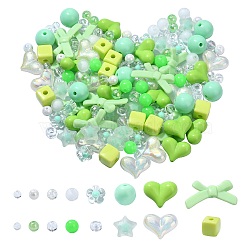 About 150pcs DIY Acrylic & Plastic Beads Jewelry Making Finding Kit, Lime, 5.5~34x6~20x5.5~12.5mm, Hole: 1.3~3.7mm(DIY-CJ0002-33)
