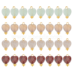 32Pcs 4 Style Mixed Gemstone Charms, with Golden Tone Brass Findings, Faceted Heart, 15x10x5mm, Hole: 1.6mm, 8pcs/style(G-UN0001-14)