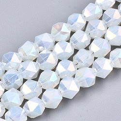 Electroplate Glass Beads Strands, Imitation Jade, AB Color Plated, Faceted, Round, Creamy White, 6x6x6mm, Hole: 1mm, about 100pcs/strand, 22.24 inhes(56.5cm)(X-EGLA-T019-07A)