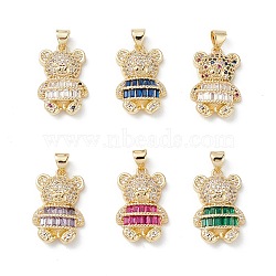 Brass Micro Pave Cubic Zirconia Pendants, Real 16K Gold Plated, Bear Charms, Mixed Color, 22x14x5mm, Hole: 5x3.5mm(KK-M240-18)