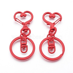 Iron Heart Split Key Rings, Keychain Clasp Findings, Lead Free & Nickel Free, Red, 68x30x6mm(IFIN-F151-03-05-FF)