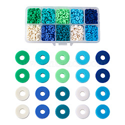 Pandahall Handmade Polymer Clay Beads, Heishi Beads, for DIY Jewelry Crafts Supplies, Disc/Flat Round, Mixed Color, 6x1mm, Hole: 2mm, 10 colors, , about 220~240pcs/color, 2200~2400pcs/box(CLAY-TA0001-09)