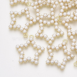 ABS Plastic Imitation Pearl Pendants, with Alloy Findings, Star, Light Gold, 29.5x27.5x5mm, Hole: 2mm(X-PALLOY-T071-067)
