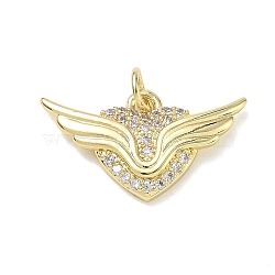 Brass with Crystal Rhinestone Pendants, Wing with Heart Charms, Golden, 12.5x22x3mm, Hole: 3mm(RB-CBA6830-05G-02)