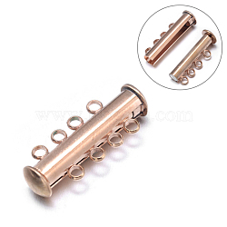 4-Strands 8-Holes Tube Brass Magnetic Slide Lock Clasps, Nickel Free, Rose Gold, 25x10x6mm, Hole: 2mm(KK-D474-RG-NF)