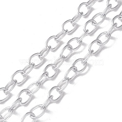Oval Oxidation Aluminum Cable Chains, Unwelded, with Spool, Silver, Link: 12x8.5x1.5mm, about 30m/roll(CHA-G001-05S)