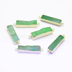 Electroplated Natural Druzy Agate Links/Connectors, Golden, Rectangle, Medium Sea Green, 30~45x8~9x4.5~7.5mm, Hole: 2mm(G-G656-02J)
