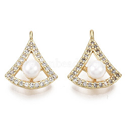 Brass Micro Cubic Zirconia Charms, with ABS Plastic Imitation Pearl Beads, Nickel Free, Real 18K Gold Plated, Triangle,  Creamy White, 14x11.5x5.5mm, Hole: 1.2mm(KK-N231-159-NF)