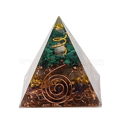 Orgonite Pyramid Resin Energy Generators, Reiki Malachite & Amethyst & Citrine Chips Inside for Home Office Desk Decoration, Vortex, Others, 50x50x50mm(G-PW0007-081C)