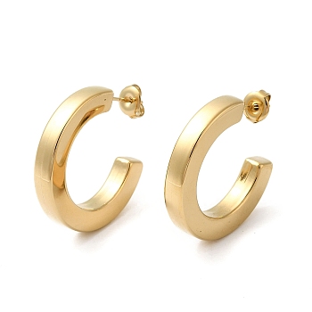 304 Stainless Steel C Shaped Stud Earrings, Half Hoop Earrings for Women, Real 18K Gold Plated, 29.5x5mm