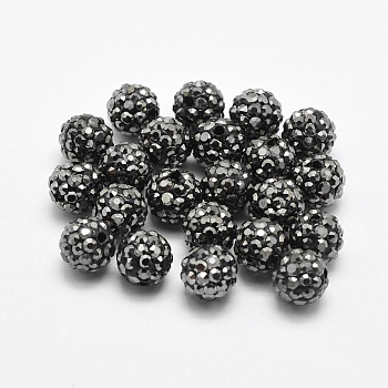 Handmade Polymer Clay Rhinestone Beads, Round, Hematite, 8mm, Hole: 1.5mm