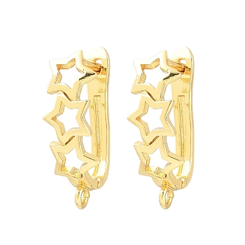 Brass Hoop Earring Findings, Star, with Loop, Long-Lasting Plated, Rack Plating, Lead Free & Cadmium Free, Golden, 24.5x8.5x14mm, Hole: 2mm, Pin: 1mm