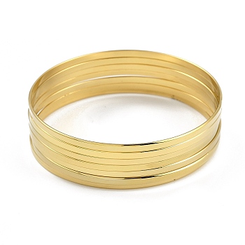 7Pcs Flat Vacuum Plating 201 Stainless Steel Bangles Sets for Women, Golden, Inner Diameter: 2-5/8 inch(6.8cm)