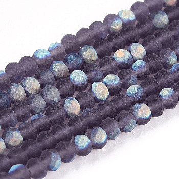 Imitation Jade Glass Beads Strands, Half AB Color Plated, Faceted, Frosted, Rondelle, Slate Blue, 3x2mm, Hole: 0.7mm, about 145~150pcs/strand, 34~35cm