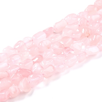 Natural Rose Quartz Beads Strands, Nuggets, Tumbled Stone, 5~8.5x5.5~7x3.5~4mm, Hole: 0.7mm, about 64pcs/strand, 16.34''(41.5cm)